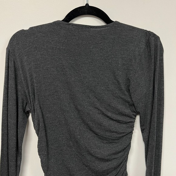 Frame Womens Plunge Twist Neck Long Sleeve Knit Top in Charcoal Heather Small - Picture 6 of 14
